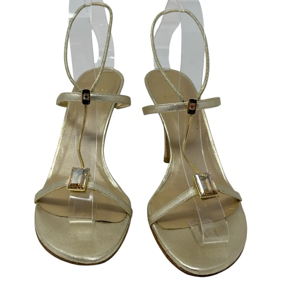 STUART WEITZMAN Gold Jewel Strappy Heels Sz 7 Leather‎ Party Prom Event Wedding